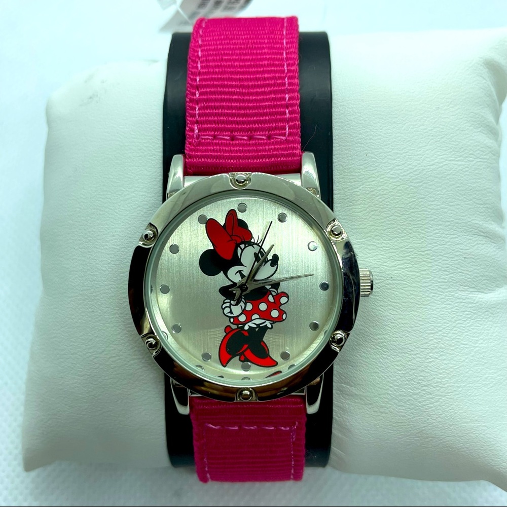 Disney Minnie Mouse Watch Pink Nylon Band NWT - Picture 2 of 6